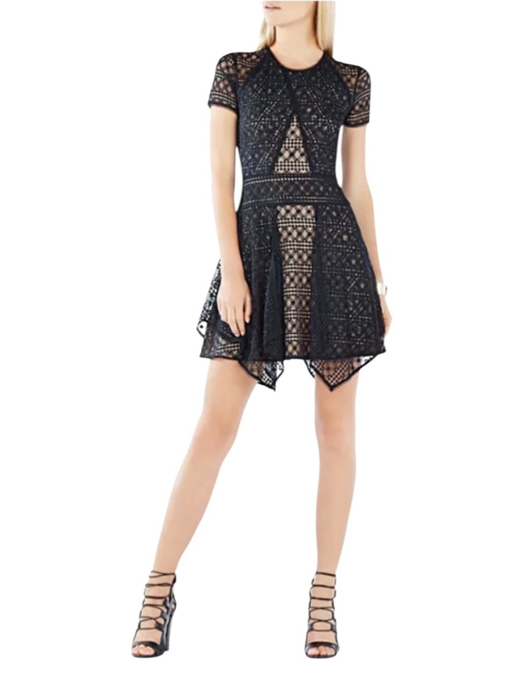 BCBGMaxAzria “Aileen” Black Lace Fit-and-Flare Mini Dress